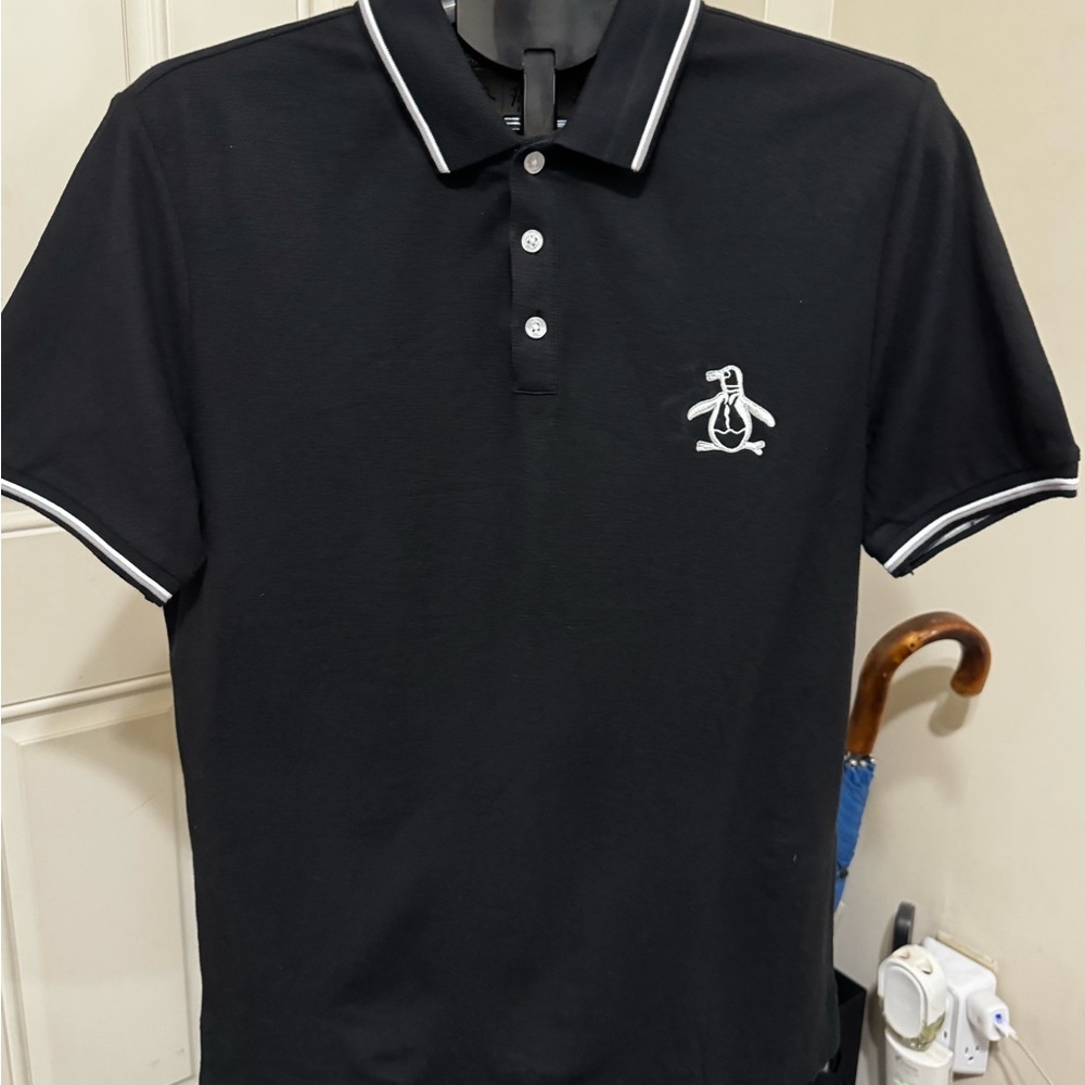 Original Penguin Men's Polo Shirt in Black with White Accents